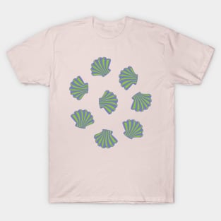 SEASHELLS Scattered Tropical Scallop Clam Shells Undersea Ocean Sea Life in Green Purple and Hot Pink - UnBlink Studio by Jackie Tahara T-Shirt